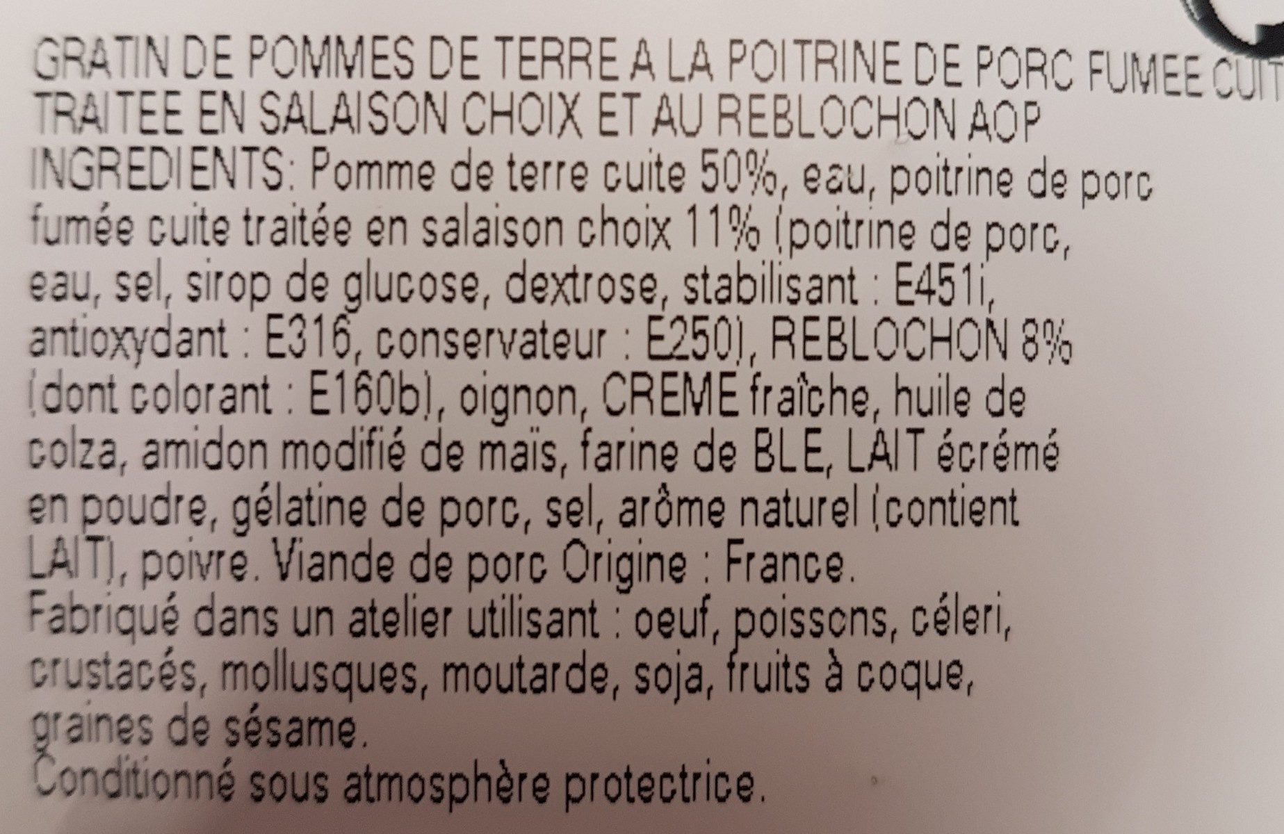 Tartiflette au reblochon AOP - Ingrediënten - fr