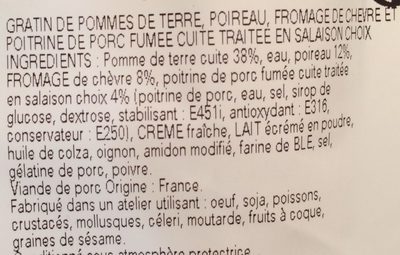 Gratin de pommes de terre et poireaux au chèvre et lardons - Ingredients - fr