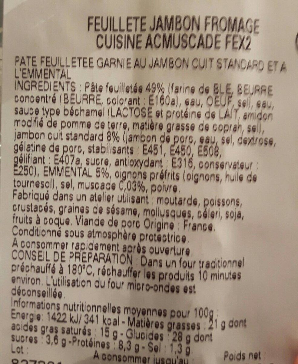 Feuilleté jambon fromage - Voedingswaarden - fr