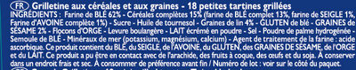 Grilletine Céréales et Graines x18 - Ingrédients