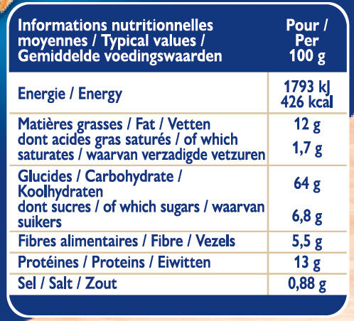 Grilletine Céréales et Graines x18 - Tableau nutritionnel