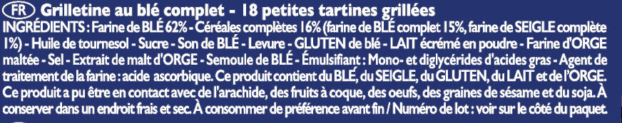 Grilletine Blé Complet x12 - Ingrédients