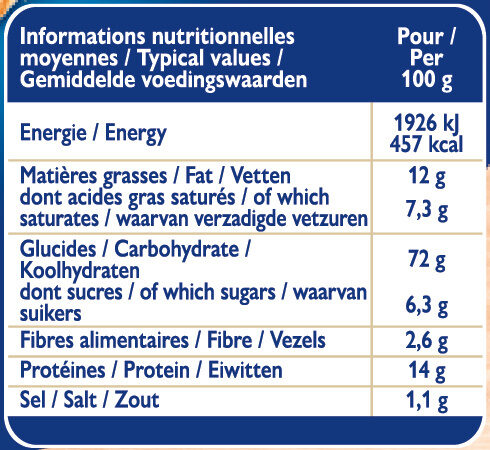 Grilletine Briochée x12 - Nutrition facts - fr