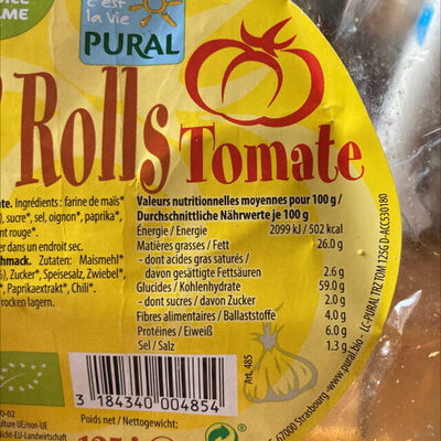 Mais'rolls tomate - Nutrition facts - fr