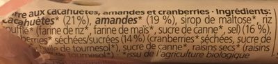 Barre cranberries et amandes - Ingrédients