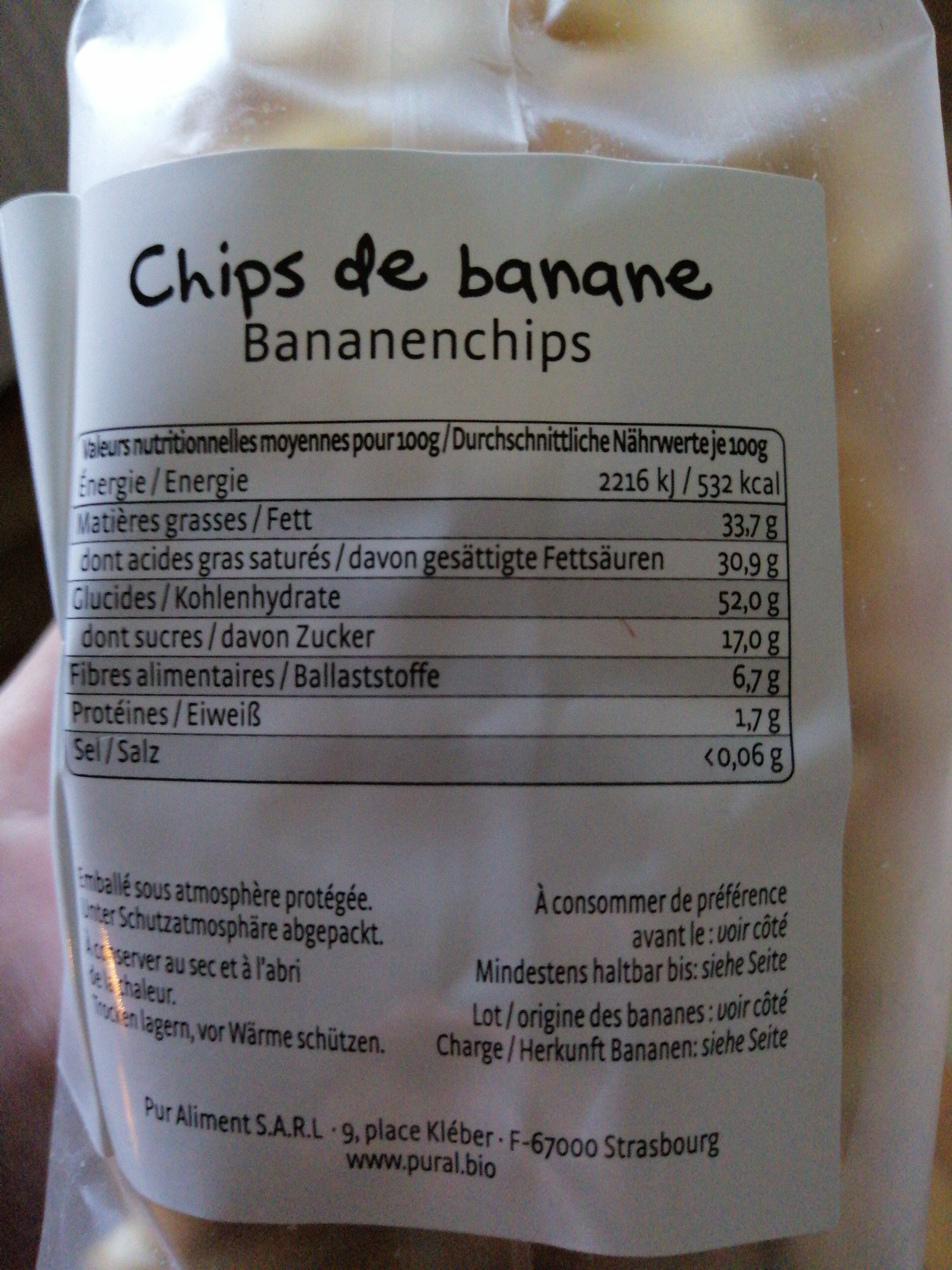 chips de banane - Nutrition facts - fr