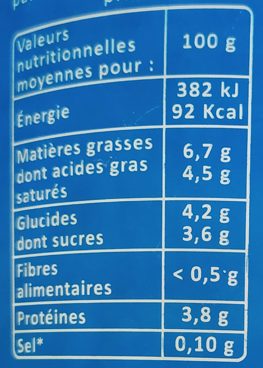 Ce Fromage blanc - Valori nutrizionali - fr