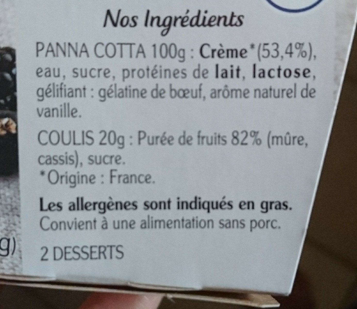 Panna Cotta mûre & cassis - Ingredients - fr