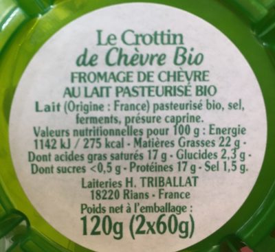 Le crottin bio - Ingredients - fr