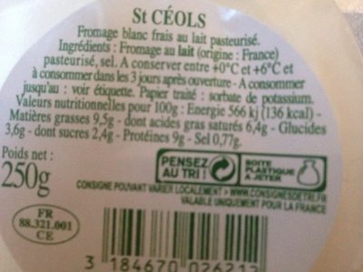 Saint Céols 9,5 % - Ingrédients