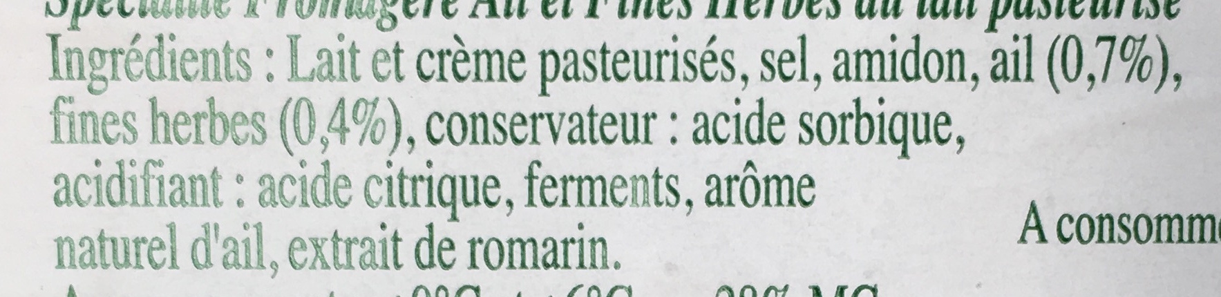 Le Roulé Ail & Fines Herbes (28% MG) - Ingrédients