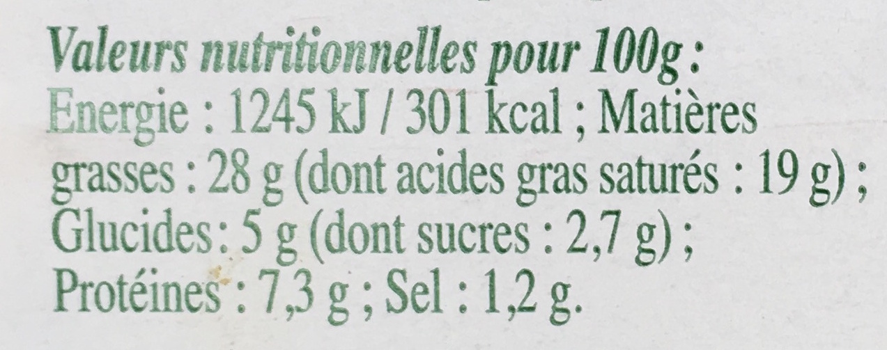 Le Roulé Ail & Fines Herbes (28% MG) - Tableau nutritionnel