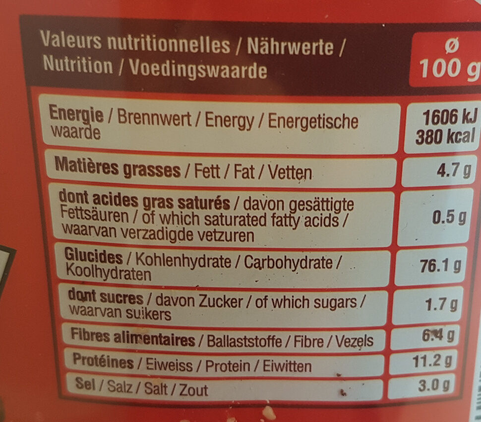 Tubo rondzels - Tableau nutritionnel
