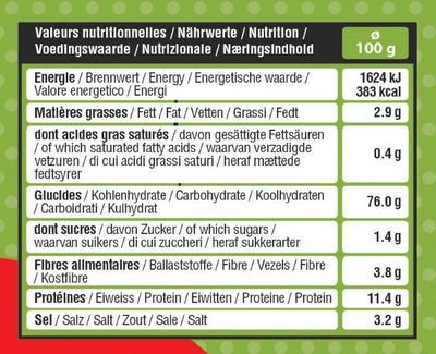 Mini Bretzels bio - Tableau nutritionnel