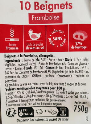 10 Beignets Framboise sans huile de palme - 成分 - fr