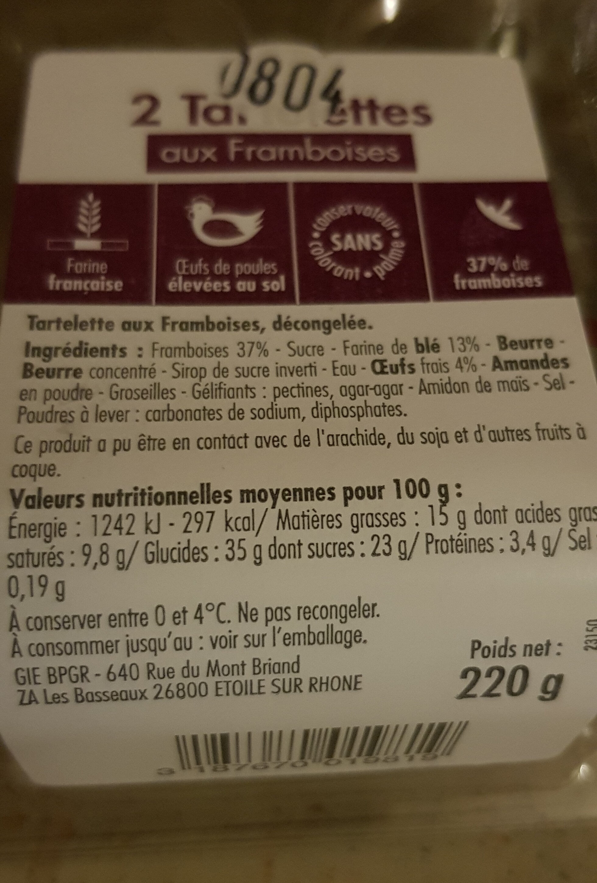 Tartelettes framboises - Ingredients - fr