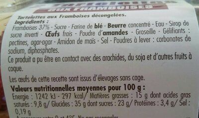Tartelettes framboises - Nutrition facts - fr