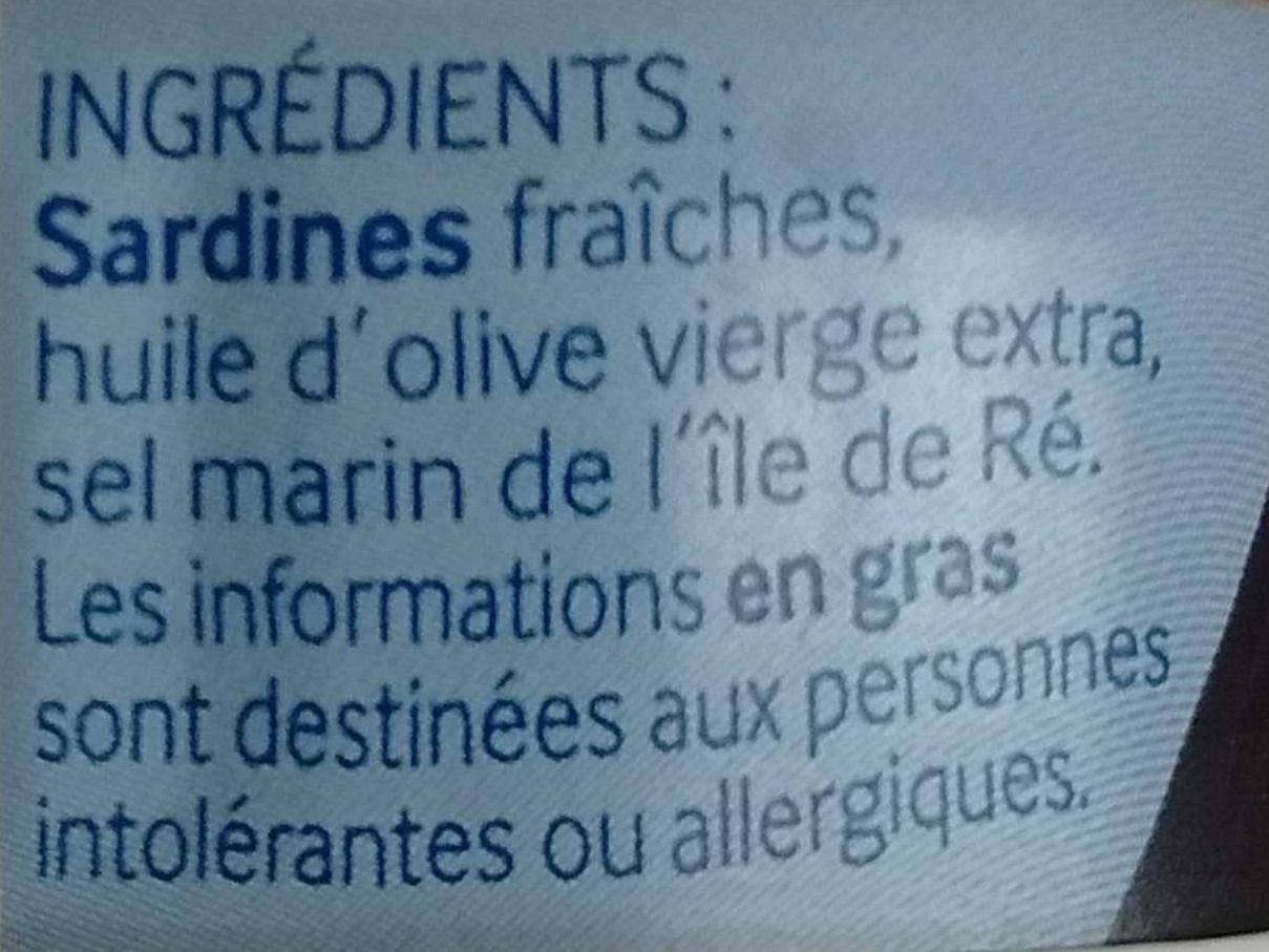 1/6 sardines de l'Île de Ré - Ingredients - fr