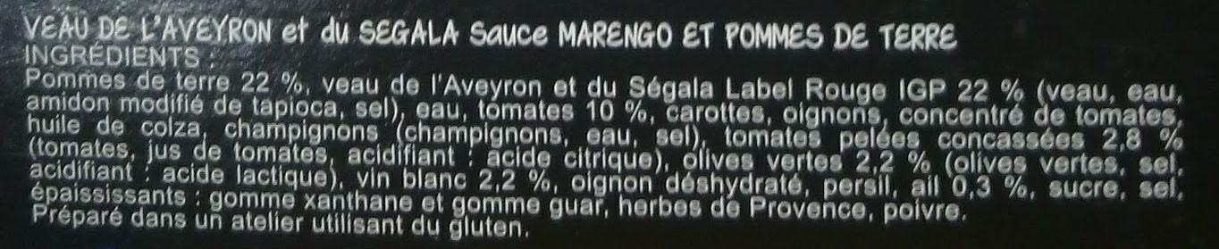 Veau de l'Aveyron et du Segala au Marengo - المكونات - fr