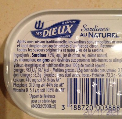 Sardine au naturel - Ingredients - fr