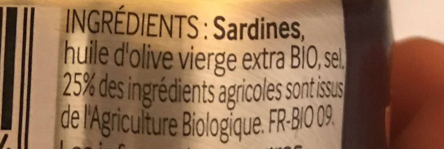 Sardines huile d'olive bio - Ingrédients