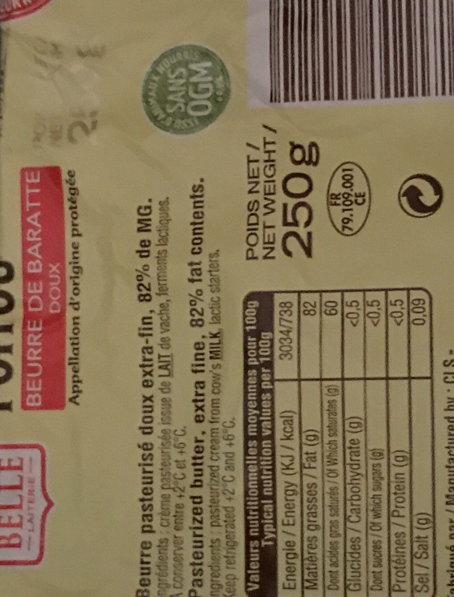Charentes poitou beurre de batatte doux - Ingredientes - fr
