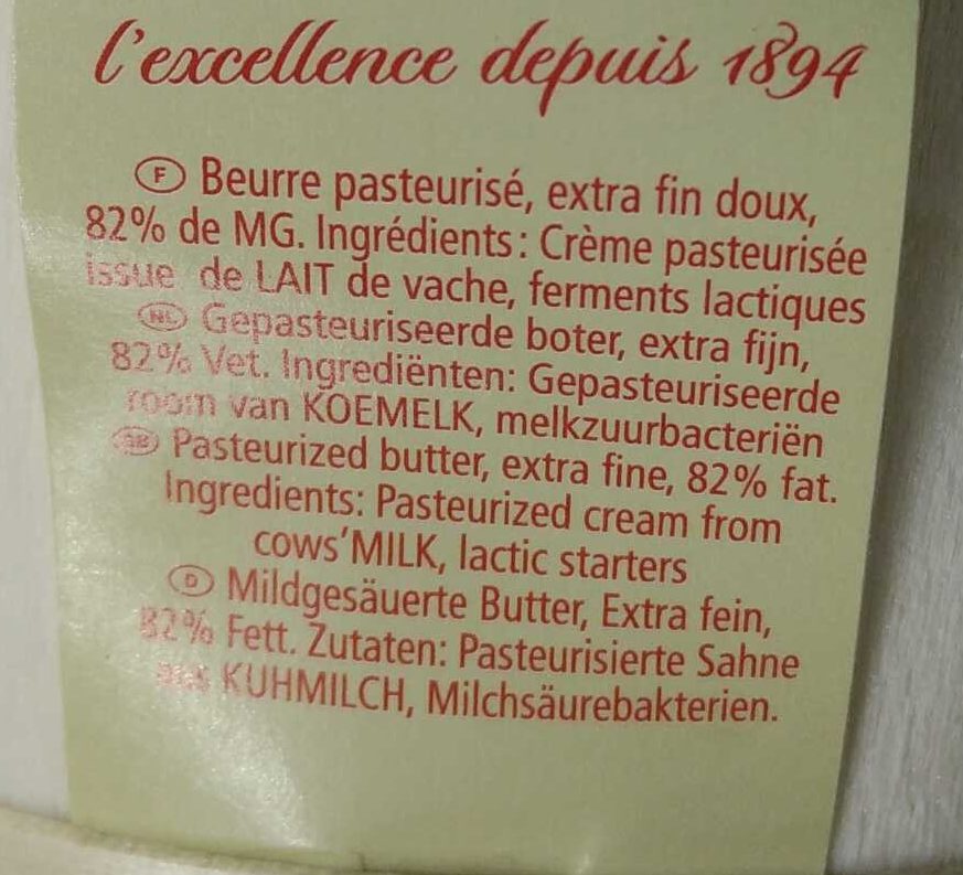Beurre de baratte d'excellence doux - Ingredientes - fr