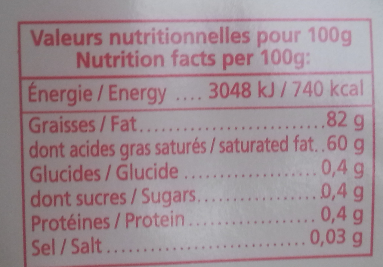 Beurre de baratte d'excellence doux - Nutrition facts - fr