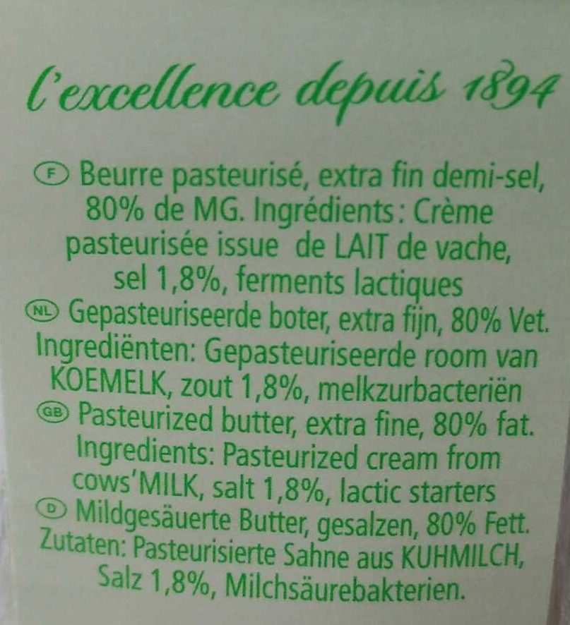 Beurre de Baratte d'Excellence Demi-Sel AOP - Ingredientes - en