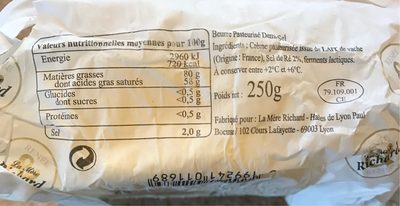 Beurre de Baratte demi sel - Información nutricional - fr