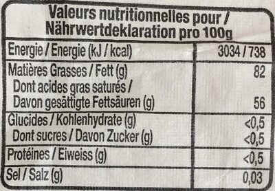 La Baratte du Crémier Beurre doux - Nutrition facts - fr