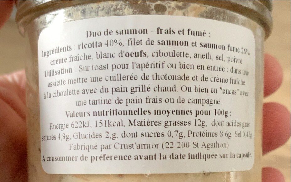 Crème de saumon à la ricotta - Tableau nutritionnel