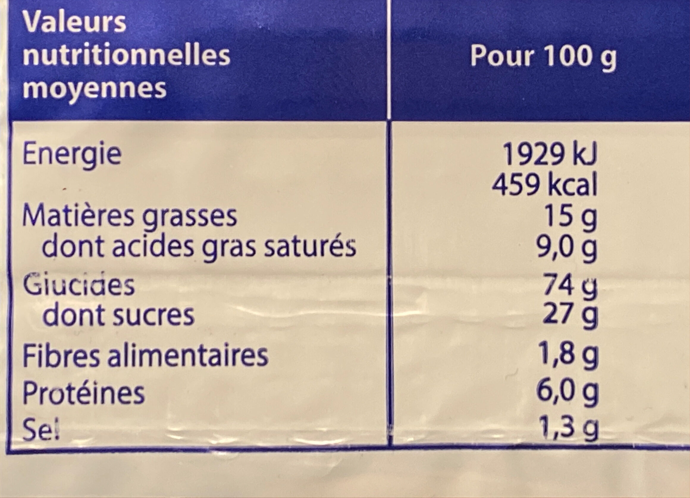 Galettes Bretonnes Pur Beurre - Tableau nutritionnel