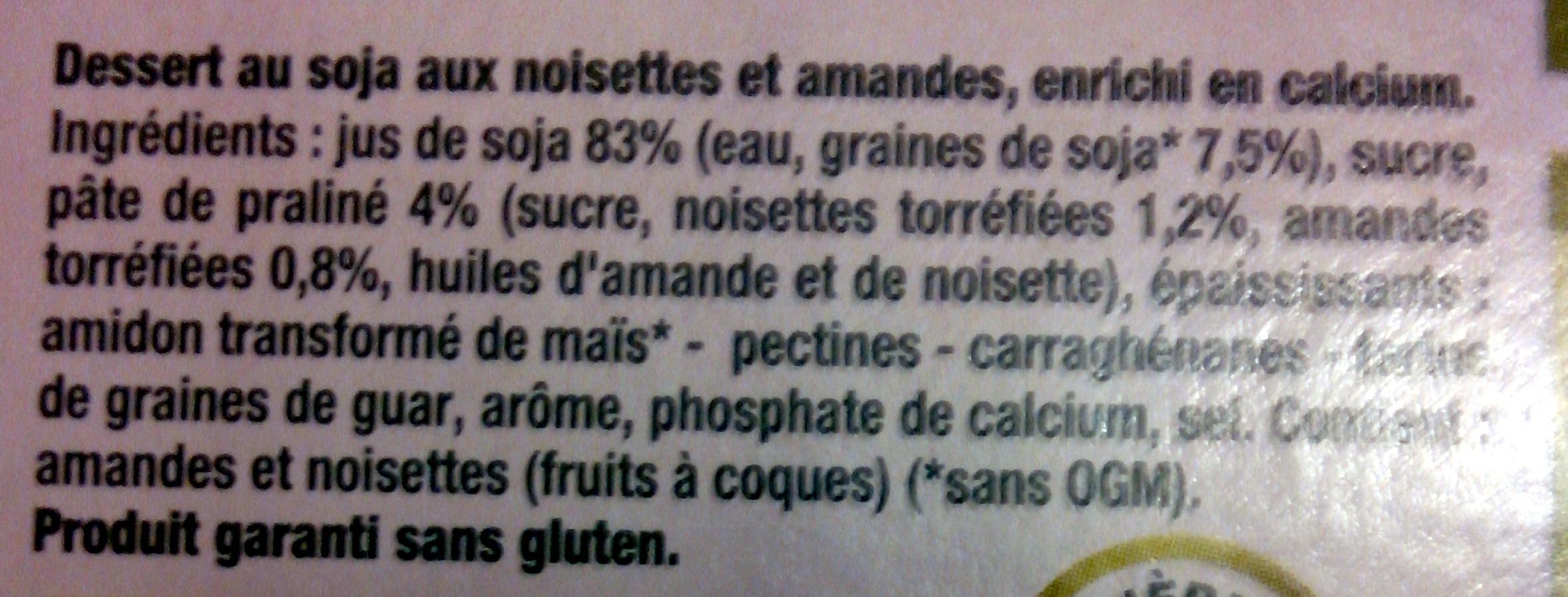 Dessert végétal, Noisettes Amandes (4 Pots) - Ingredients - fr