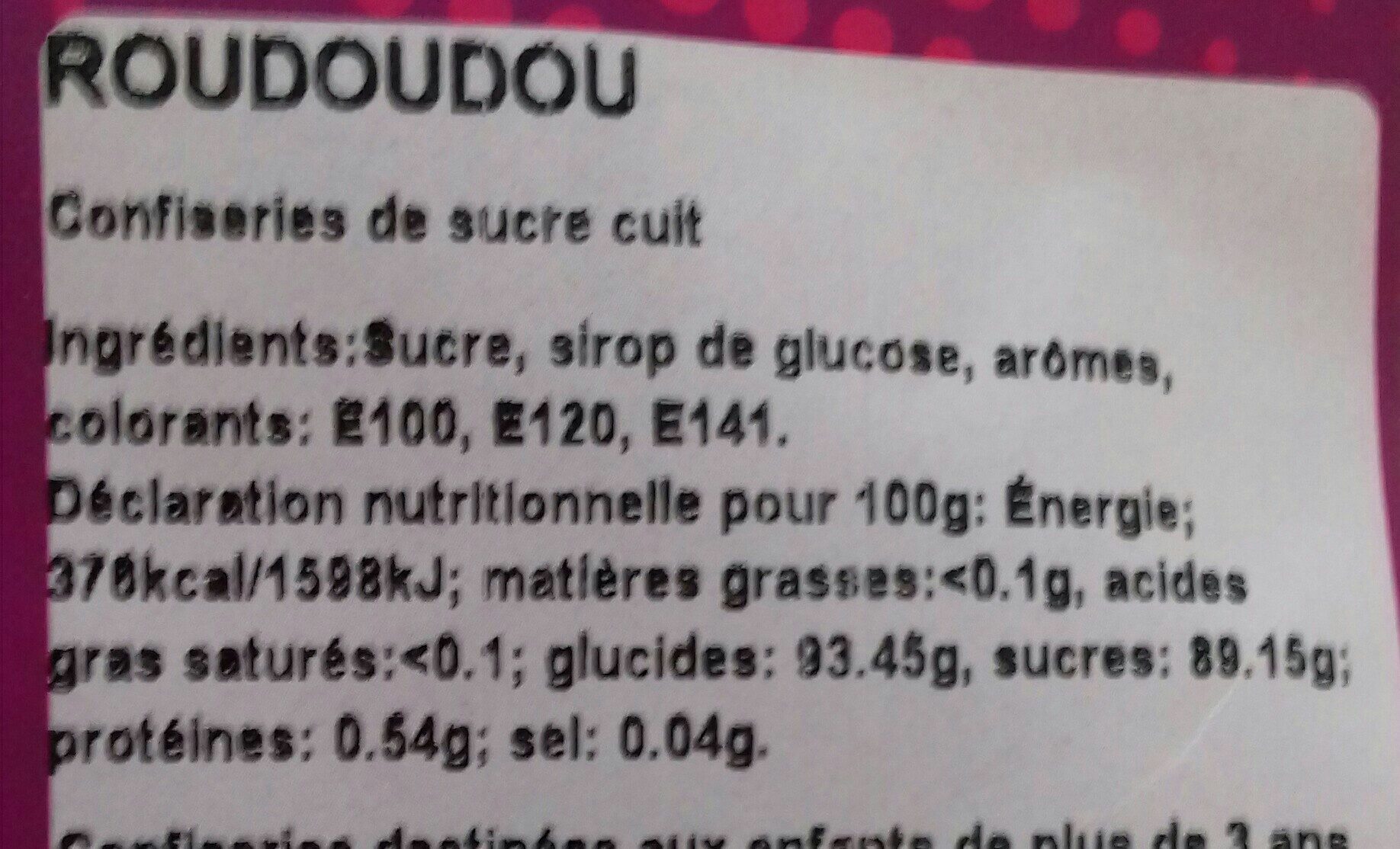 Bonbon Coquillage Roudoudou Sachet De 100 - Ingredients - fr