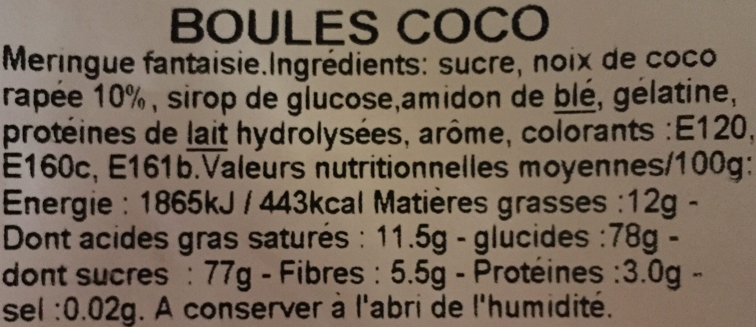 Zip &zap Boules Coco - Ingrédients