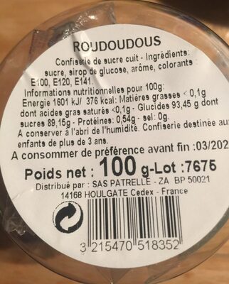 Roudoudous - Ingrédients