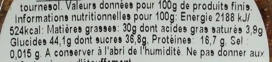Cacahuètes Caramélisées - Tableau nutritionnel