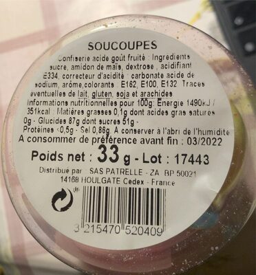 Soucoupes - Tableau nutritionnel