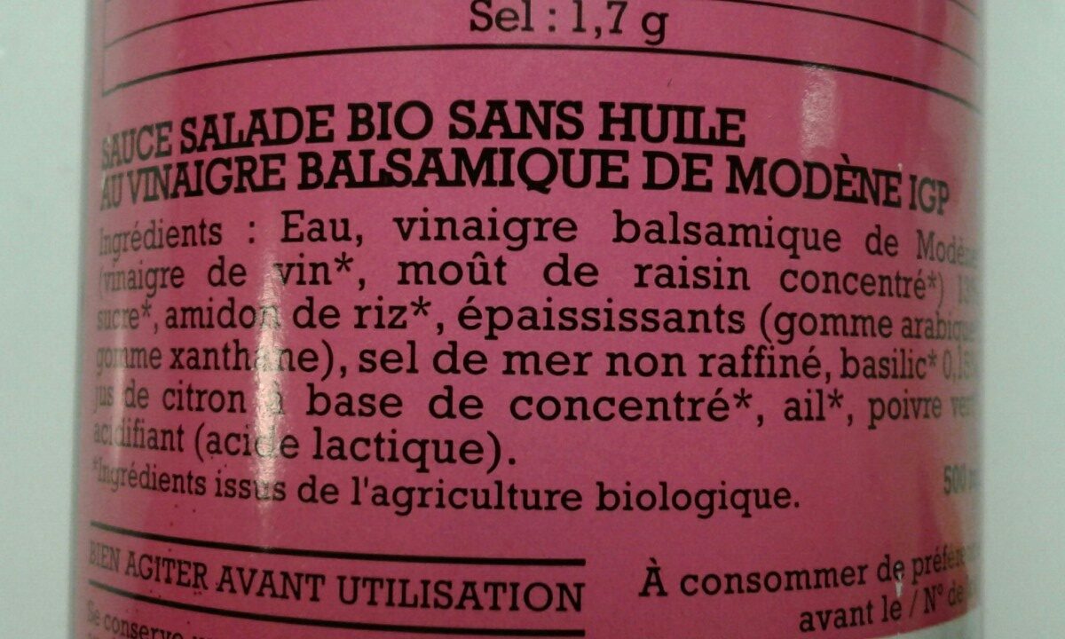 Sauce Salade Balsamique - Ingredientes - fr