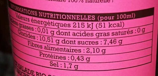 Sauce Salade Balsamique - Información nutricional - fr