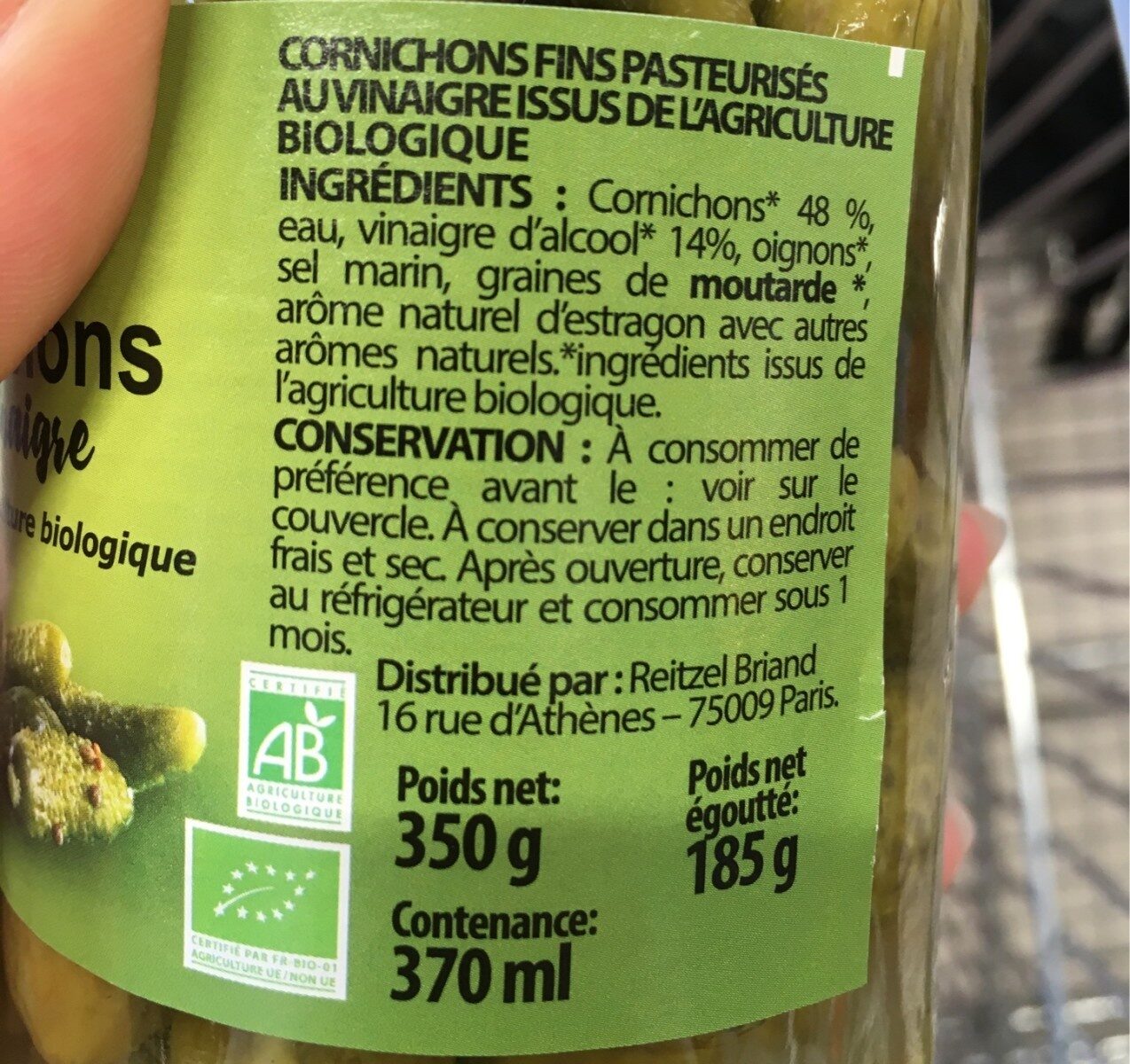 Cornichons au vinaigre - Ingrédients