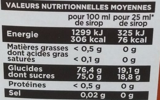 Sirop Abricot - Nutrition facts - fr