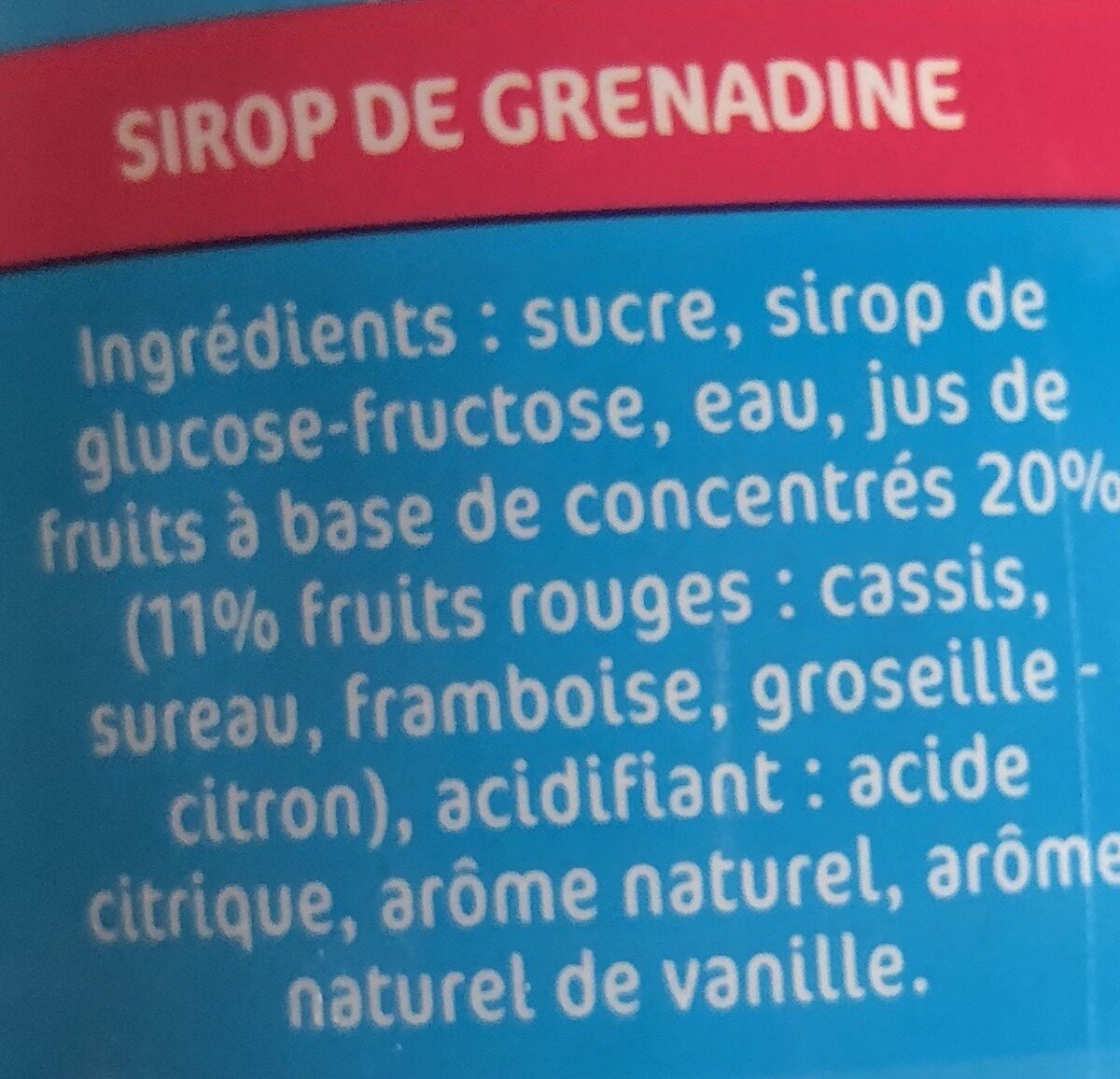 Sirop de grenadine - Ingrédients