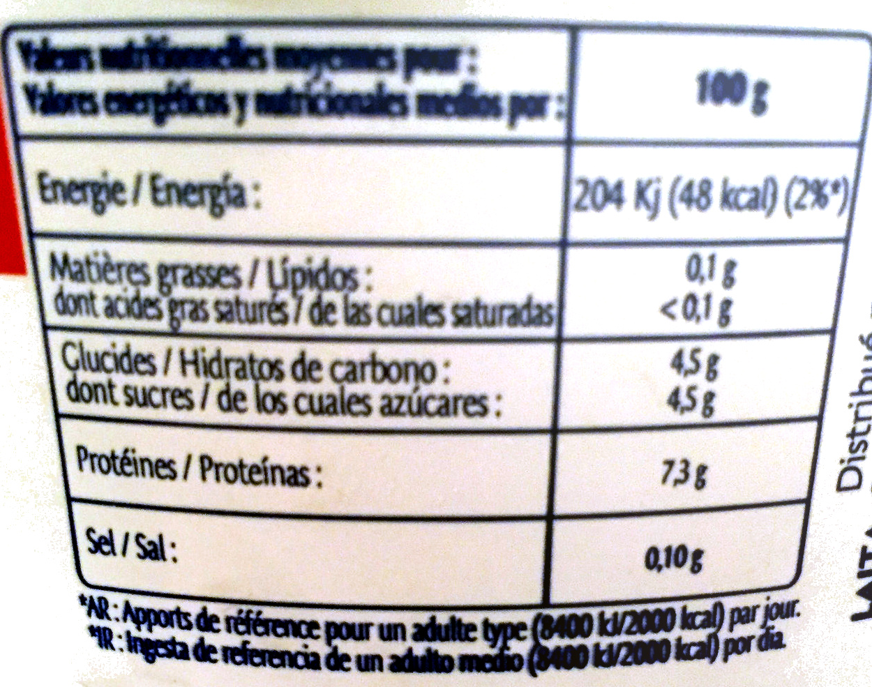 Fromage blanc 0% - Voedingswaarden - fr