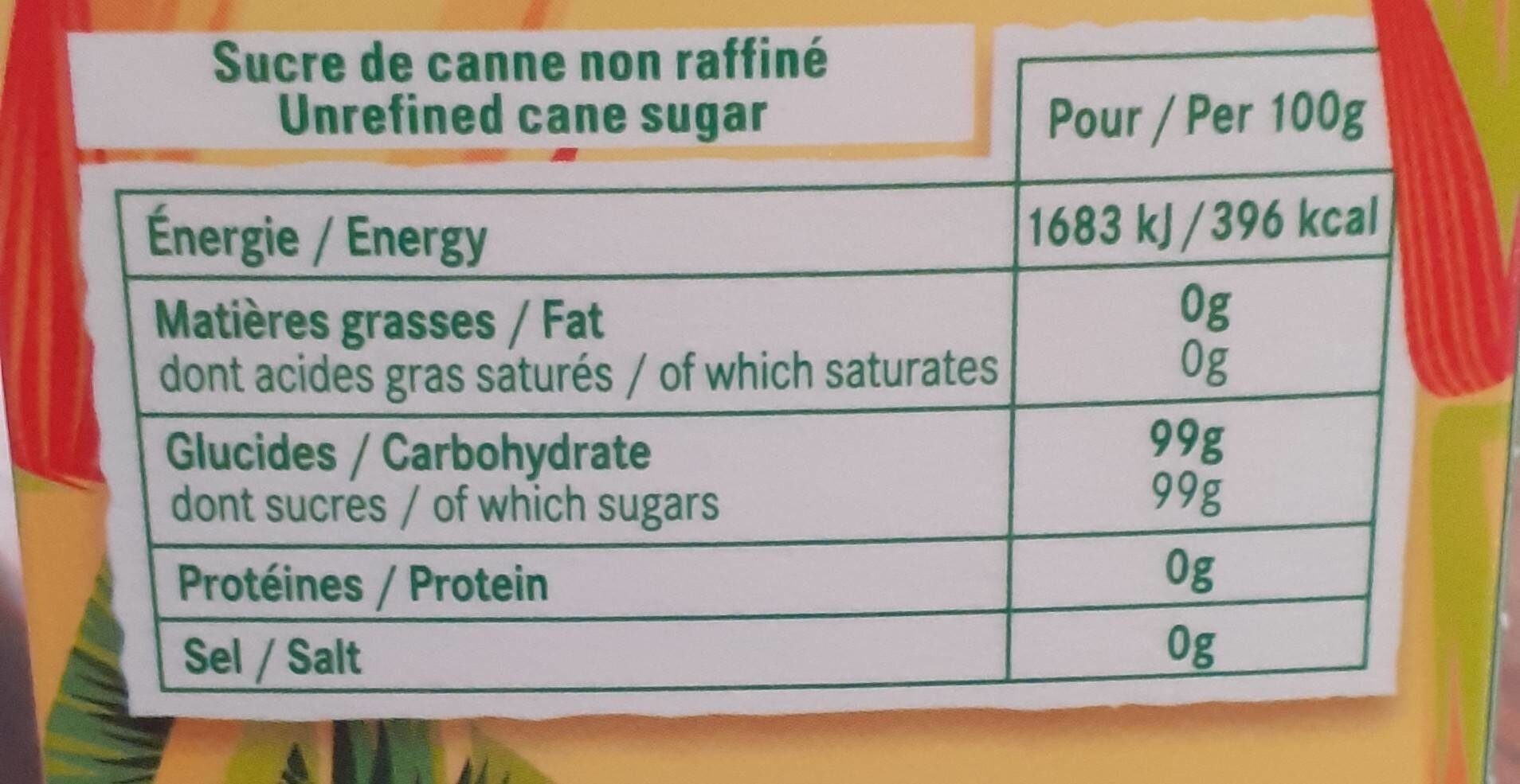 Sucre pure canne bio - Näringsfakta - fr