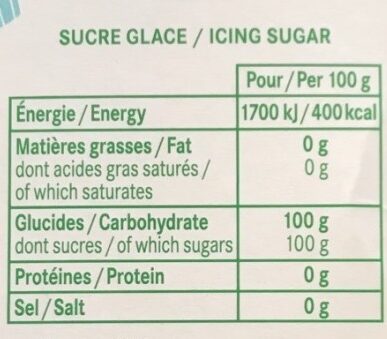 Sucre glace - Información nutricional - fr