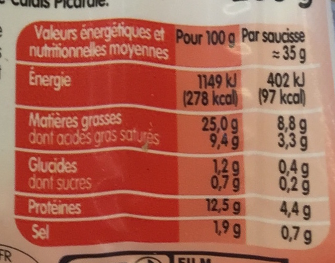 La Ch'tite Knack - Nutrition facts - fr