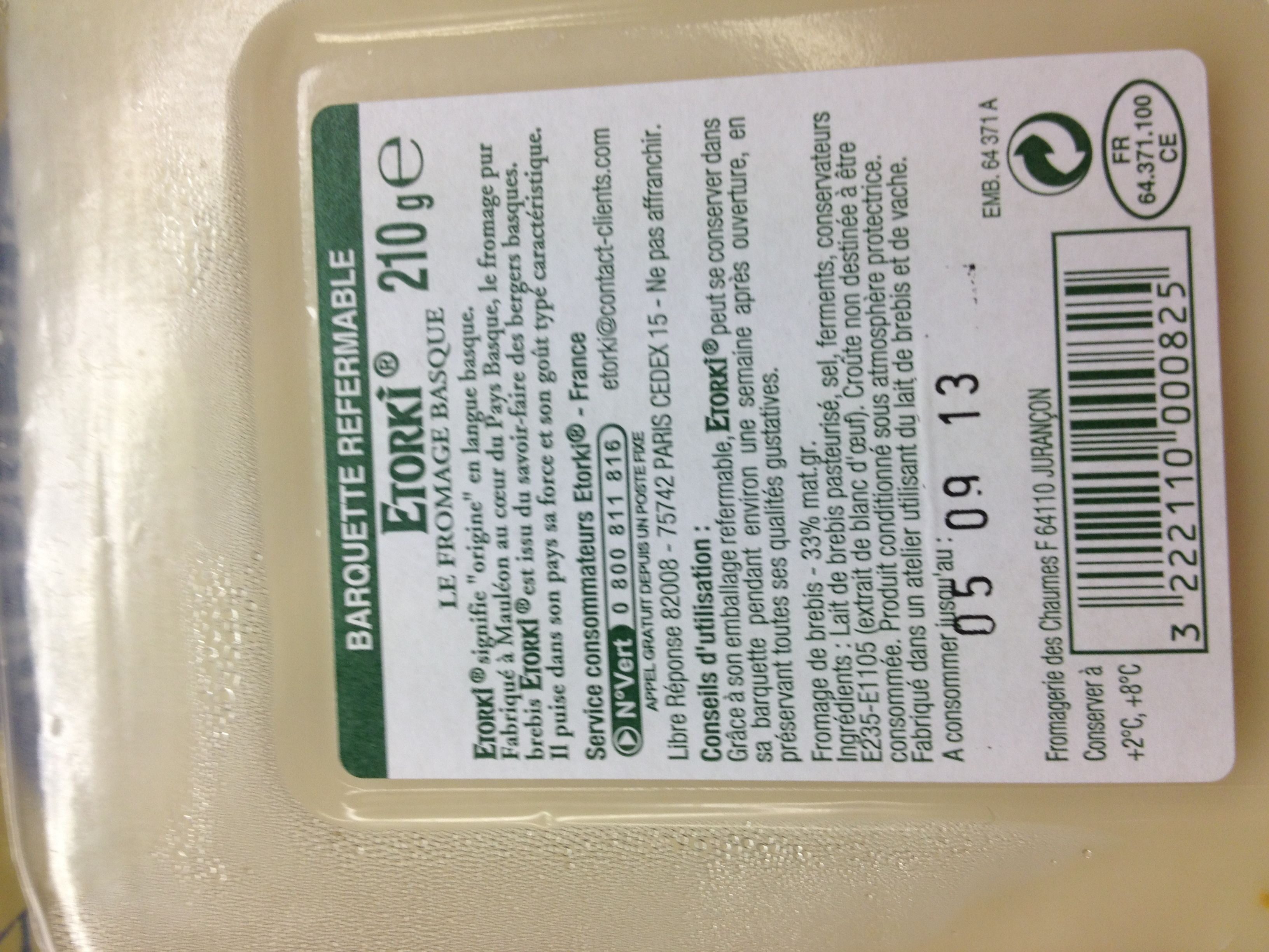 Etorki ® (33% MG) - Ingrediënten - fr