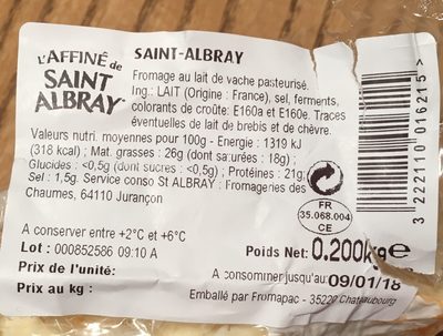Saint Albray 200g - Ingrédients